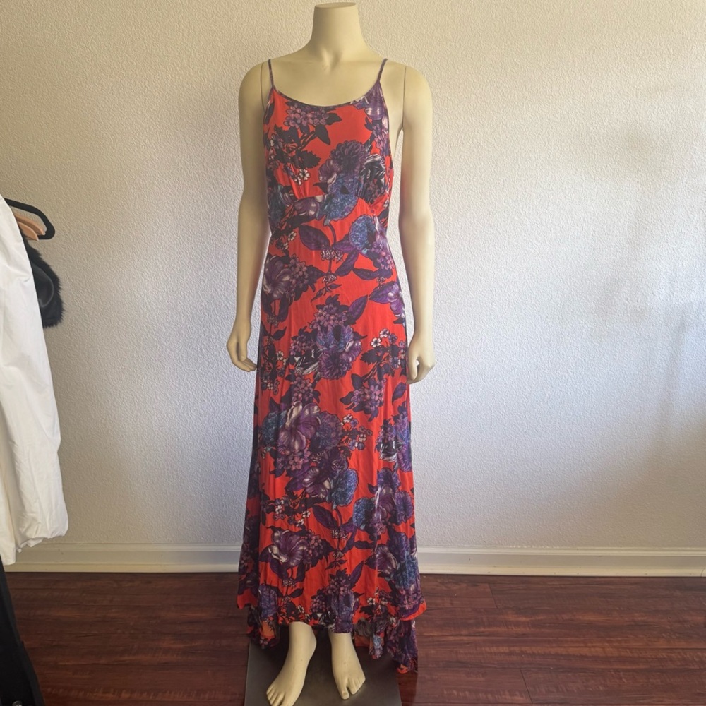 Orange Asymmetrical Tiered Maxi Sundress